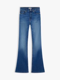 Whiskered Mid Rise Flared Jeans — Blue 5