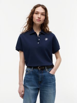 polo coupe standard à logo brodé blue pour femmes tommy hilfiger