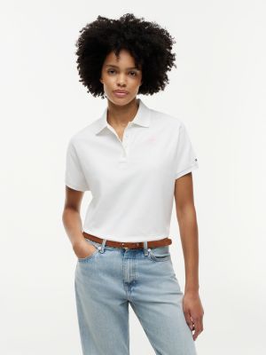 polo coupe standard à logo brodé white pour femmes tommy hilfiger