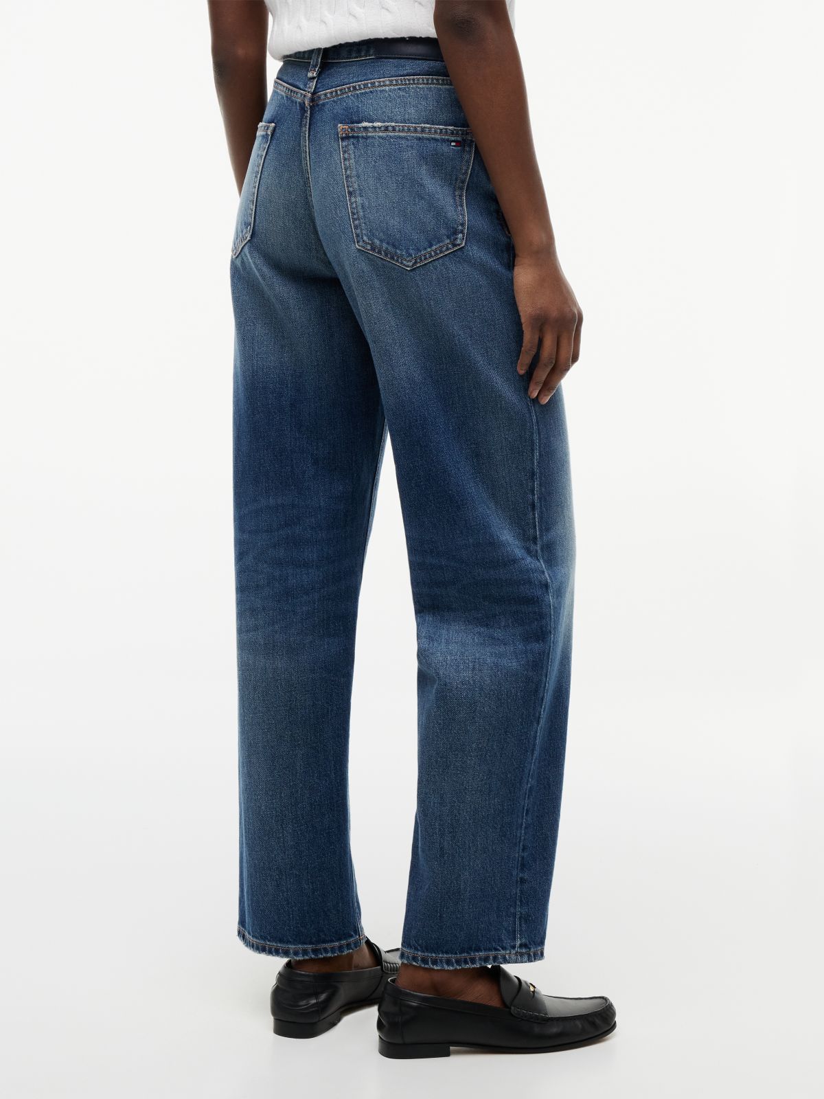 Flag Horsebit Regular Tapered Ankle Jeans — Blue
