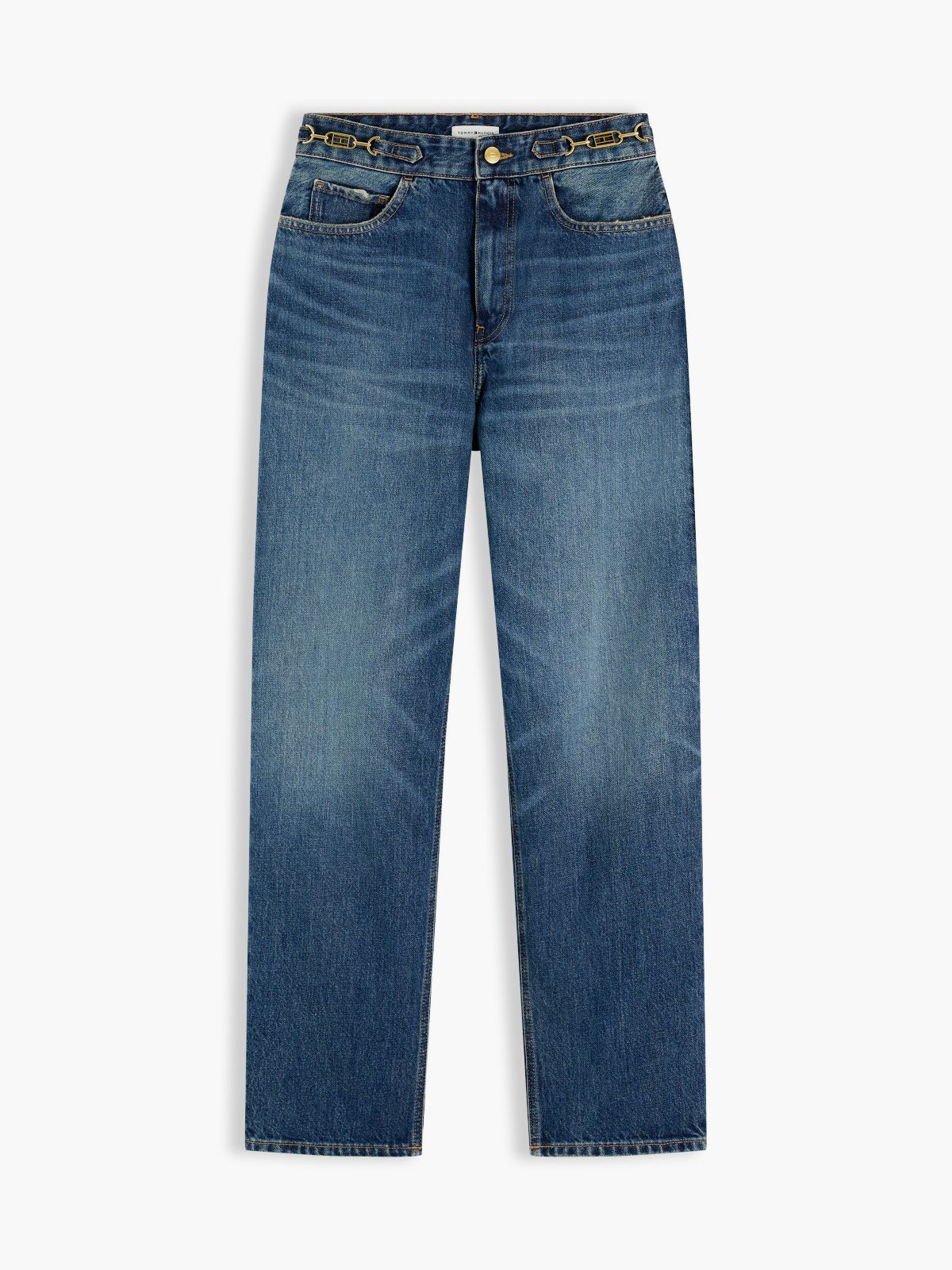Flag Horsebit Regular Tapered Ankle Jeans — Blue