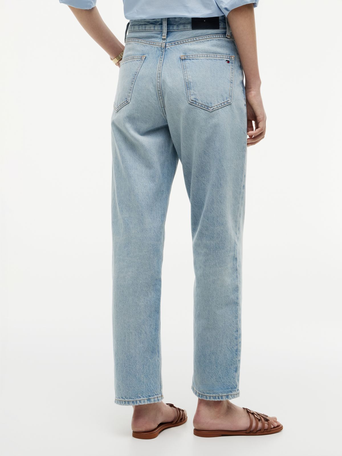 Flag Horsebit Regular Tapered Ankle Jeans — Blue
