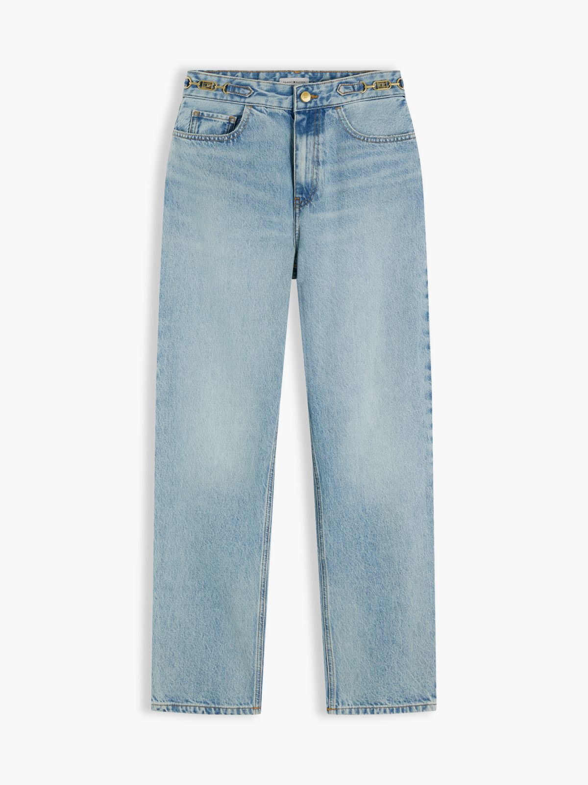 Flag Horsebit Regular Tapered Ankle Jeans — Blue
