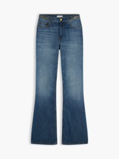 Flag Horsebit Mid Rise Flared Jeans — Blue 5
