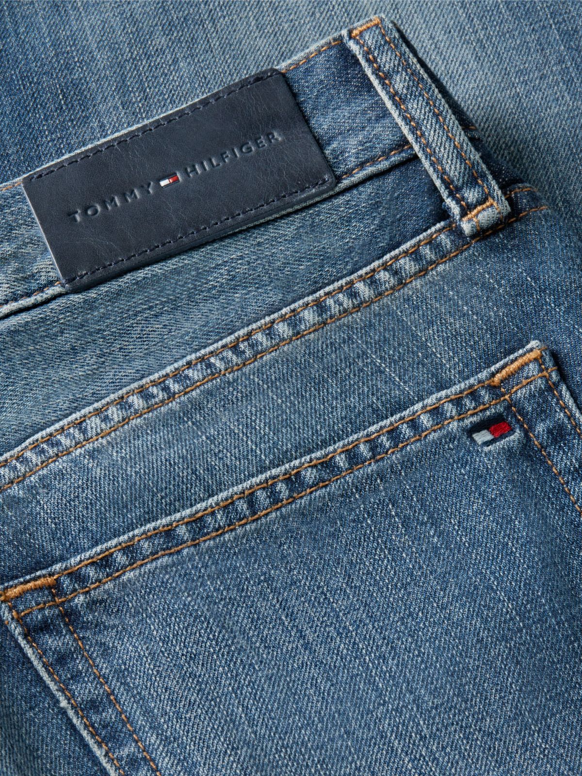Flag Horsebit Mid Rise Flared Jeans — Blue