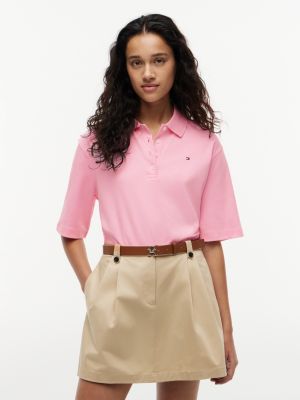 polo coupe décontractée en maille interlock pink pour femmes tommy hilfiger