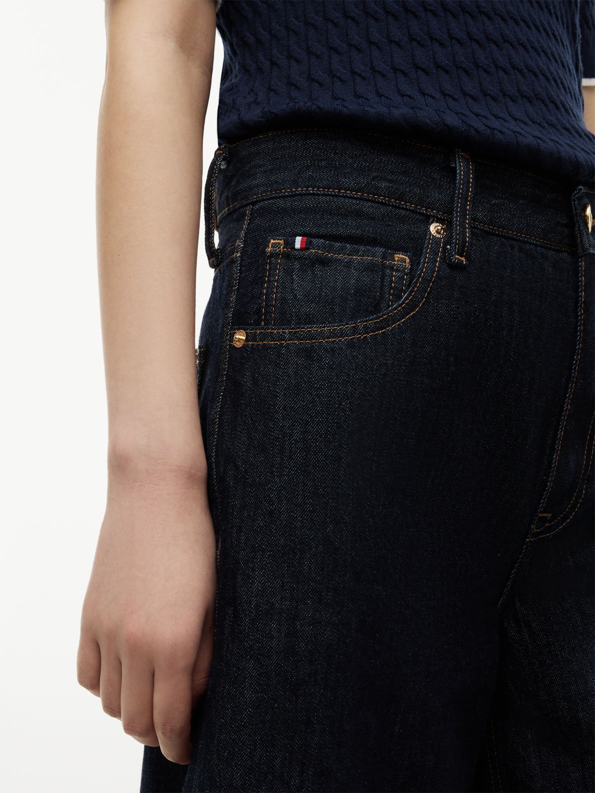 High Rise Straight Denim Bermuda Shorts — Blue