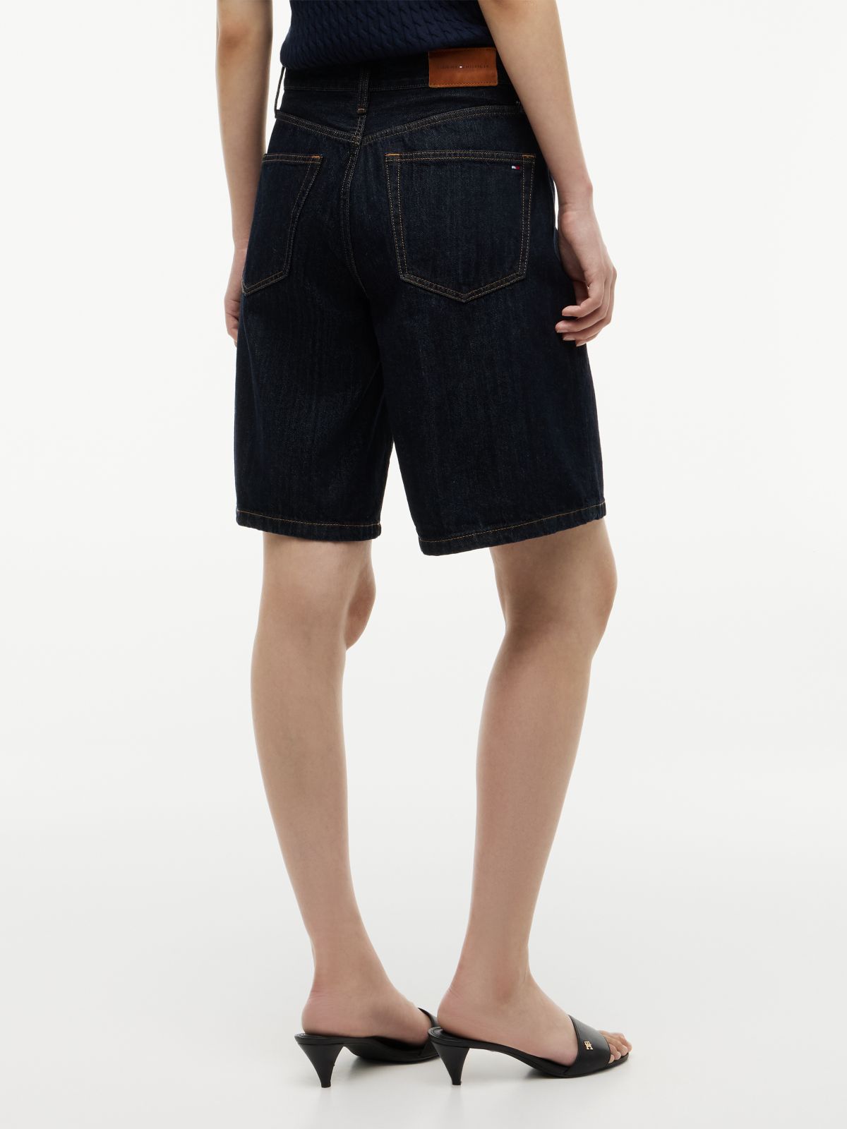 High Rise Straight Denim Bermuda Shorts — Blue