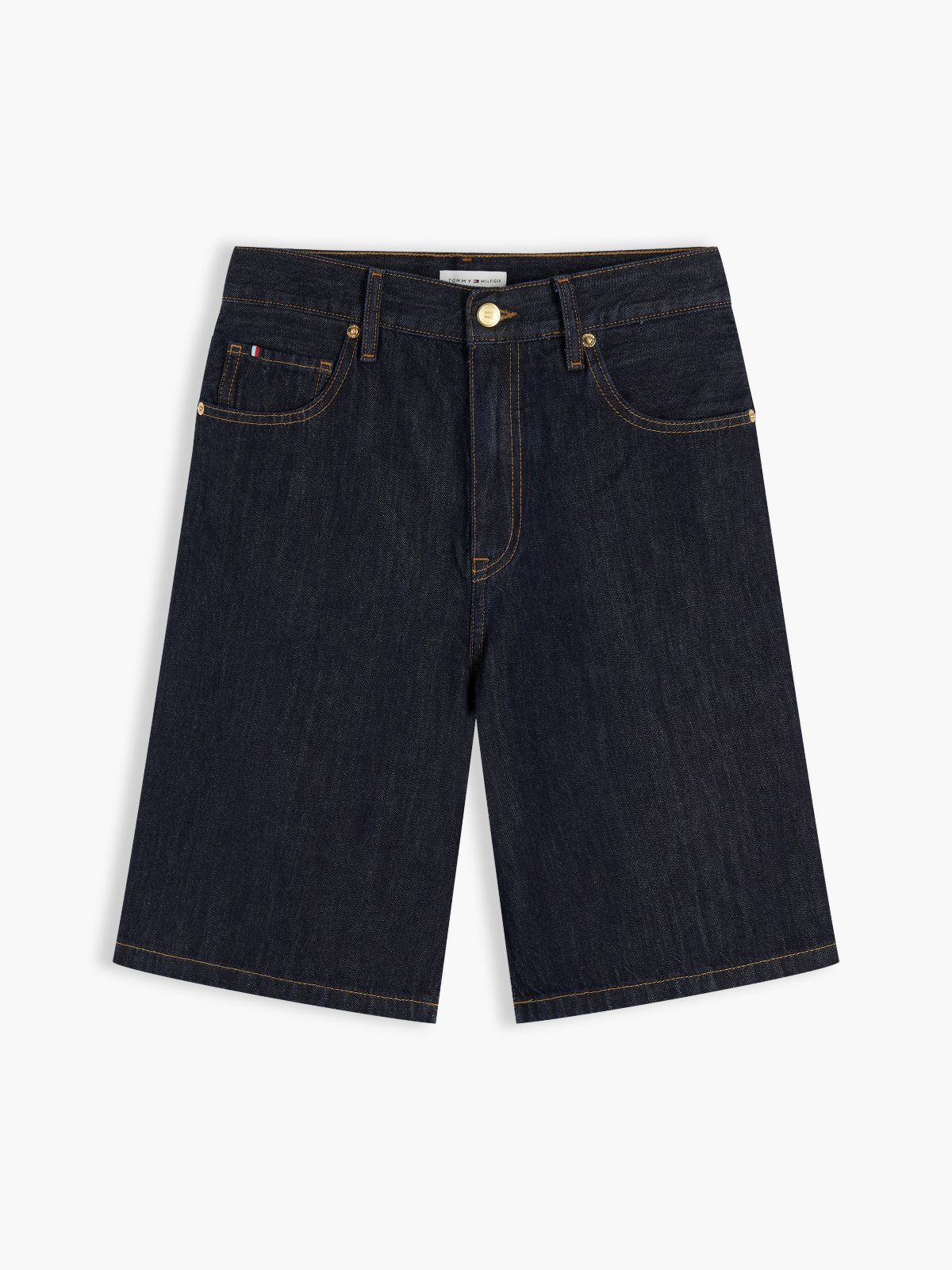 High Rise Straight Denim Bermuda Shorts — Blue