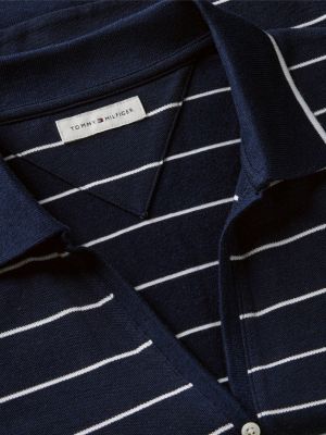 blue regular fit pique henley polo shirt for women tommy hilfiger