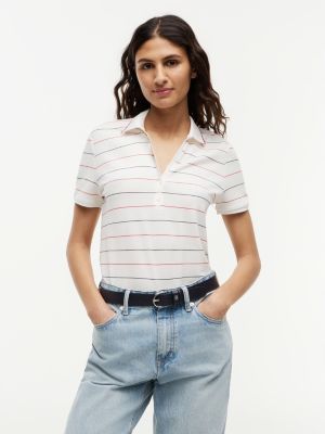 white regular fit henley-poloshirt aus piqué für damen - tommy hilfiger