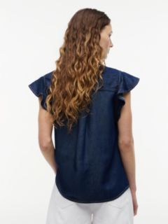 Regular Ruffle Cap Sleeve Denim Shirt — Blue 4
