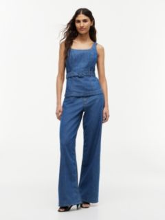 Denim Sleeveless Belted Top — Blue 2