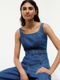 Denim Sleeveless Belted Top — Blue 3