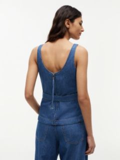 Denim Sleeveless Belted Top — Blue 5