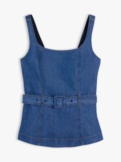 Denim Sleeveless Belted Top — Blue 6