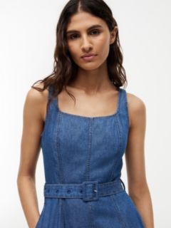 Belted Denim Fit And Flare Midi Dress — Blue 2