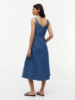Belted Denim Fit And Flare Midi Dress — Blue 4