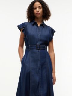 Denim Fit And Flare Midi Dress — Blue 3