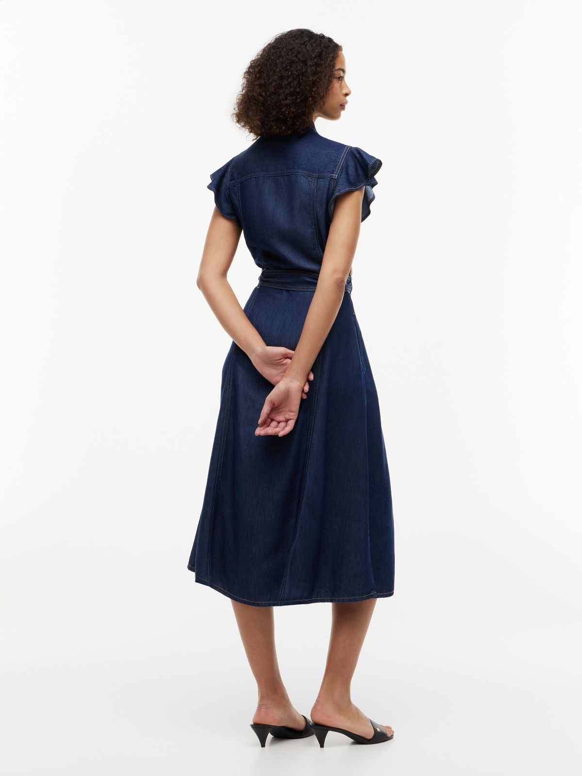 Denim Fit And Flare Midi Dress — Blue