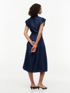 Denim Fit And Flare Midi Dress — Blue 4