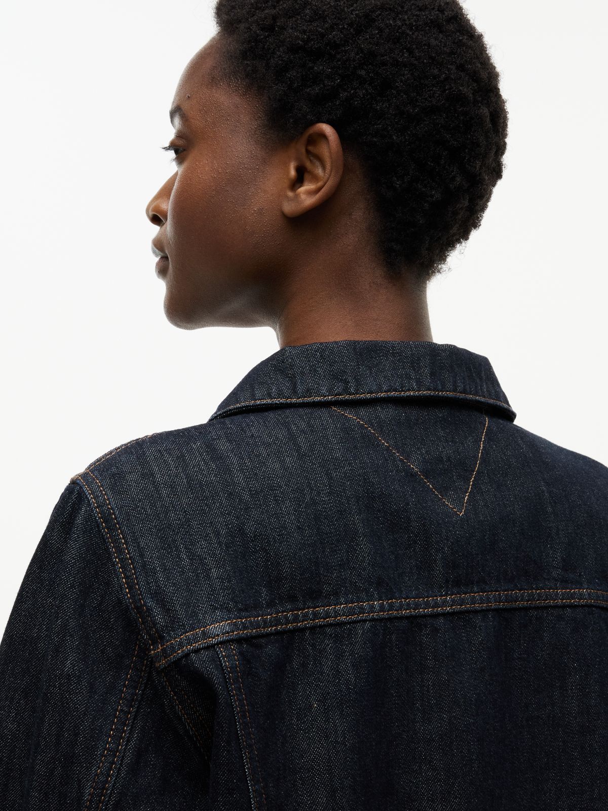 Gold-Tone Button Denim Jacket — Blue