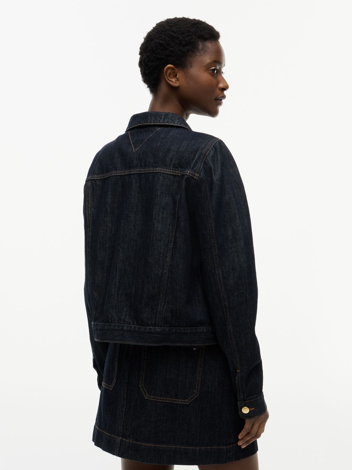 Gold-Tone Button Denim Jacket — Blue
