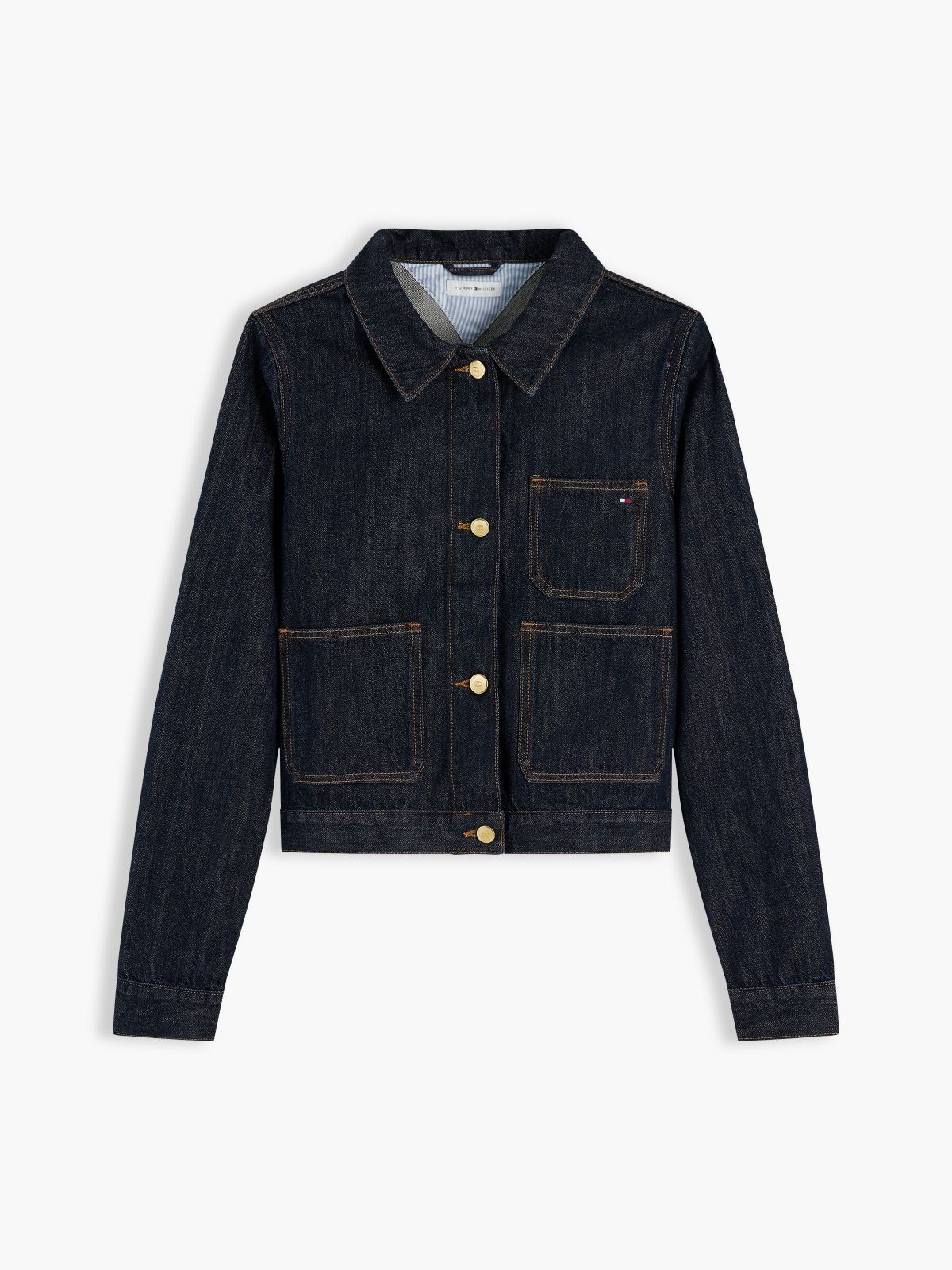Gold-Tone Button Denim Jacket — Blue