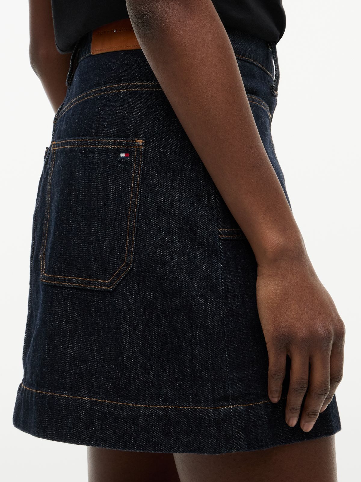 Gold-Tone Button Denim Mini Skirt — Blue