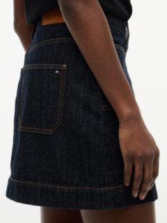 Gold-Tone Button Denim Mini Skirt — Blue 3