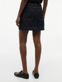 Gold-Tone Button Denim Mini Skirt — Blue 4