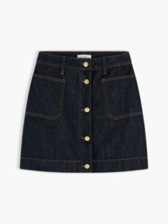 Gold-Tone Button Denim Mini Skirt — Blue 5
