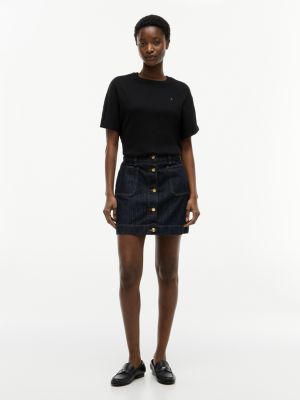 blue gold-tone button denim mini skirt for women tommy hilfiger
