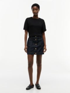Gold-Tone Button Denim Mini Skirt — Blue 1