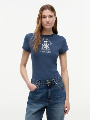 blue washed crest slim t-shirt for women tommy hilfiger