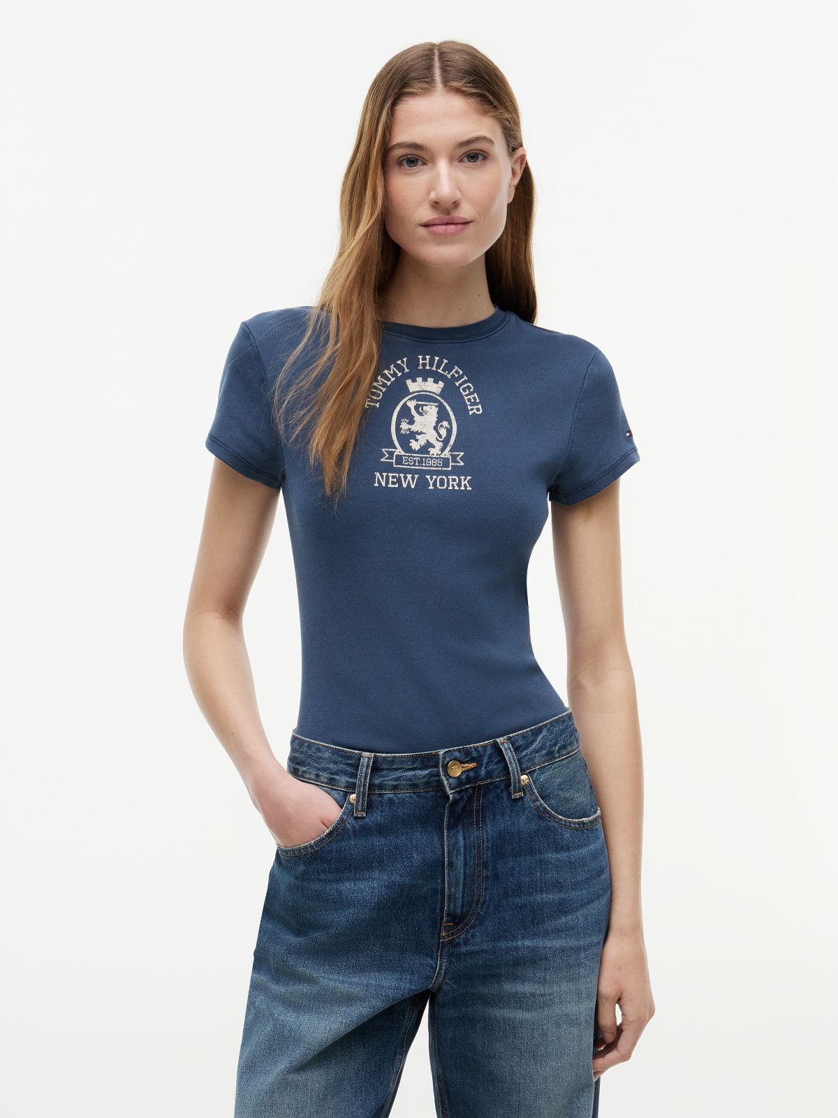 Washed Crest Slim T-Shirt — Blue