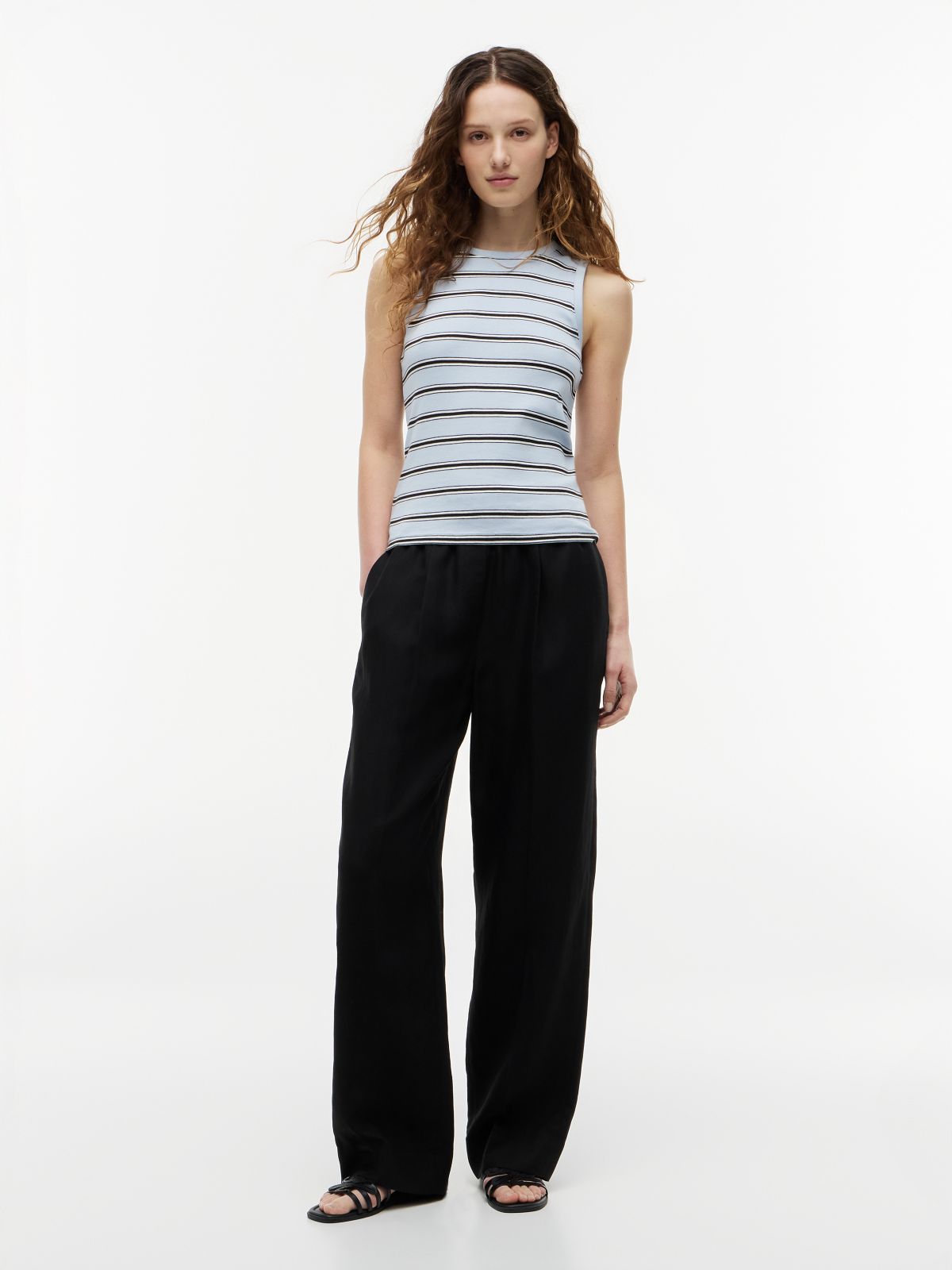 Stripe Slim Crew Neck Tank Top — Blue