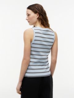 Stripe Slim Crew Neck Tank Top — Blue 4