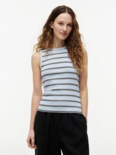 Stripe Slim Crew Neck Tank Top — Blue 1