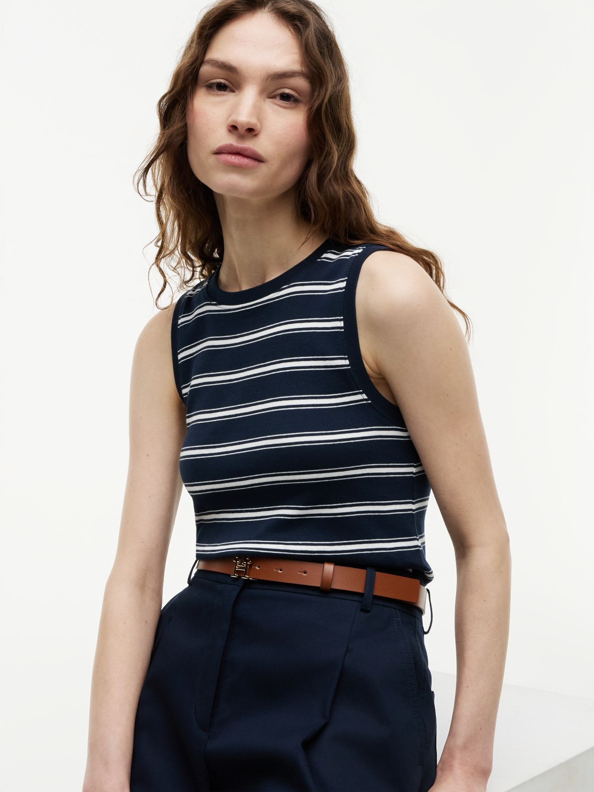 Stripe Slim Crew Neck Tank Top — Multi