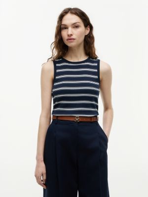 white stripe slim crew neck tank top for women tommy hilfiger