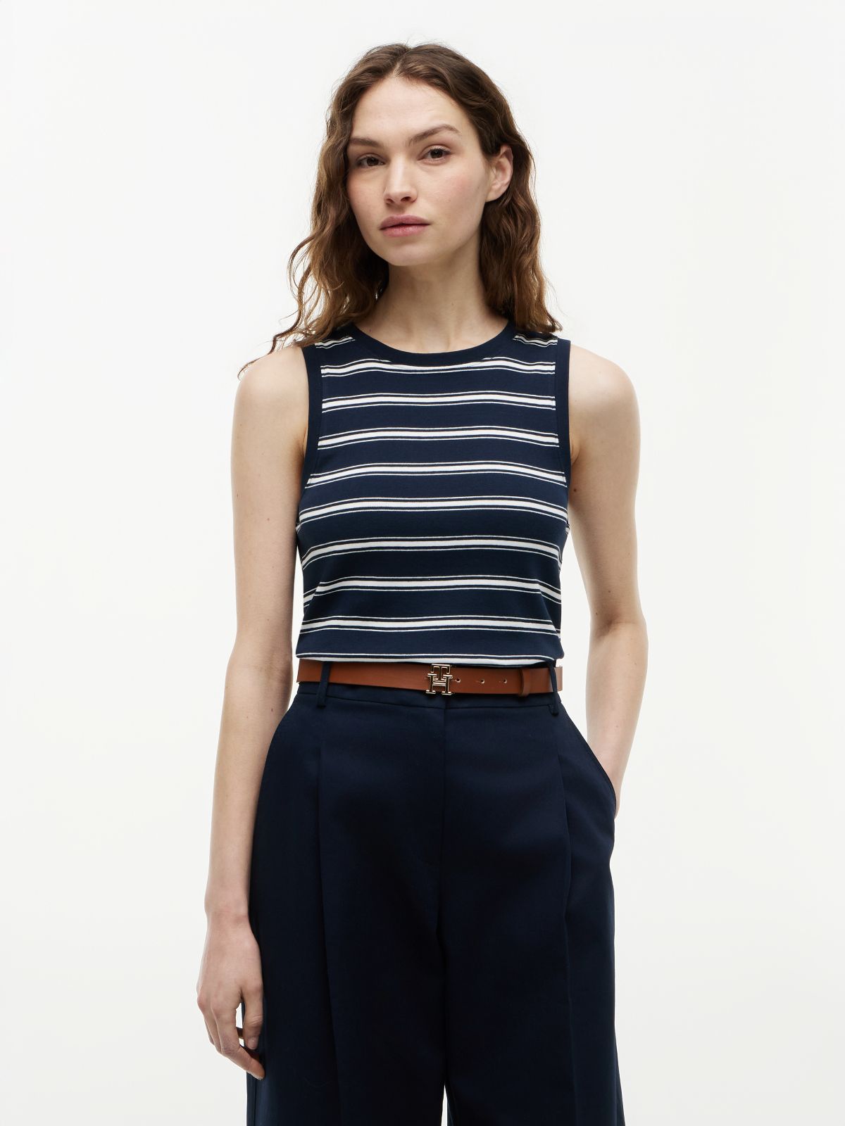Stripe Slim Crew Neck Tank Top — Multi