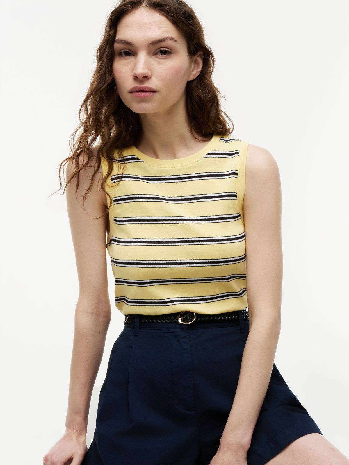 Stripe Slim Crew Neck Tank Top — Multi