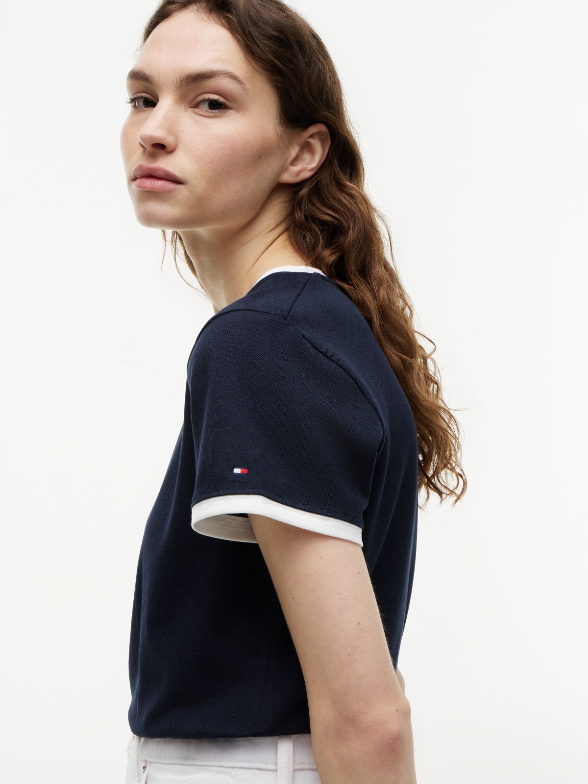Logo Embroidery Ringer T-Shirt — Blue
