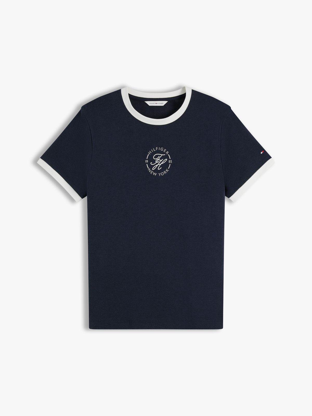 Logo Embroidery Ringer T-Shirt — Blue