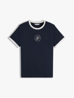 Logo Embroidery Ringer T-Shirt — Blue 5