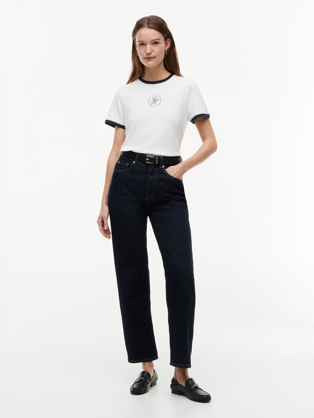 Logo Embroidery Ringer T-Shirt — White