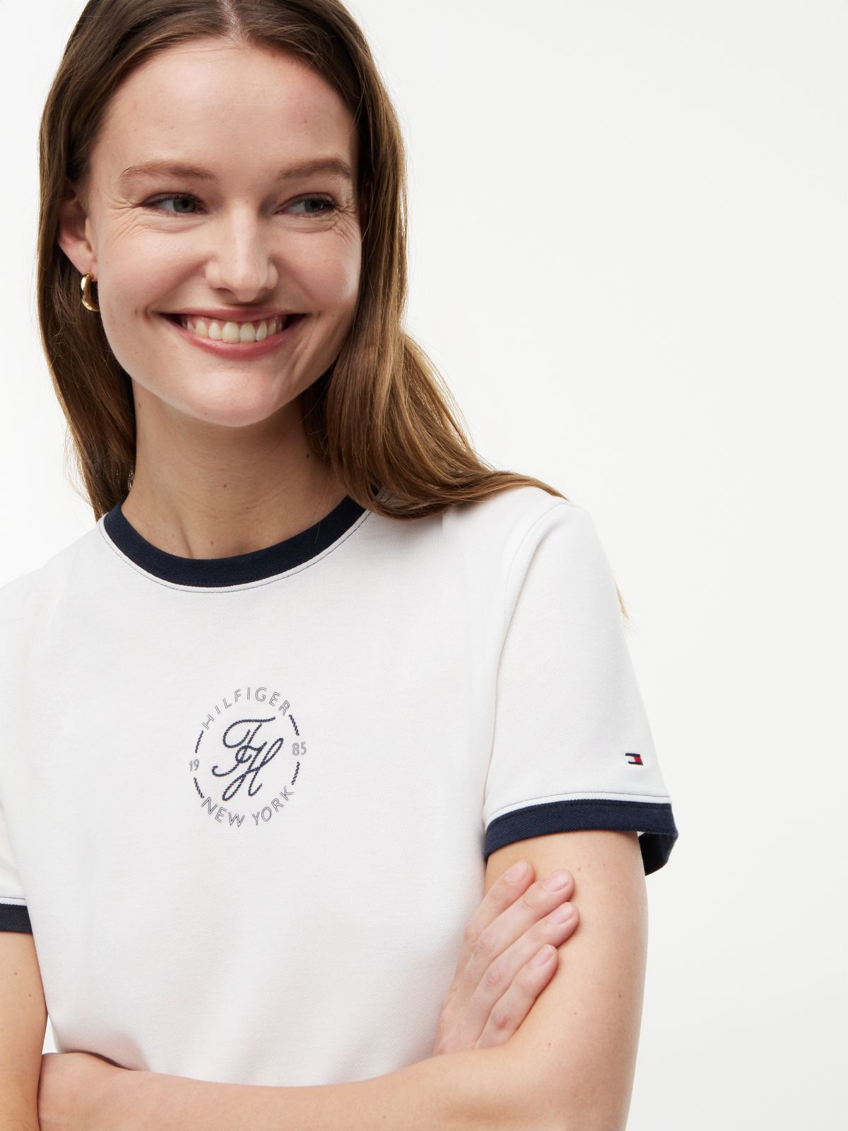 Logo Embroidery Ringer T-Shirt — White