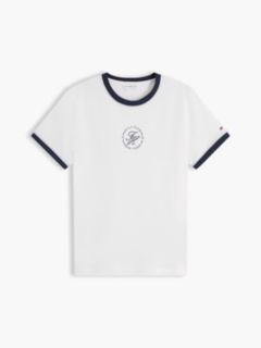 Logo Embroidery Ringer T-Shirt — White 5