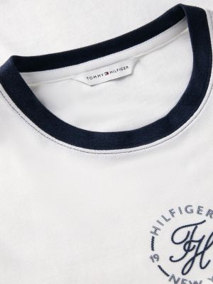 t-shirt ringer à logo brodé blanc pour femmes tommy hilfiger